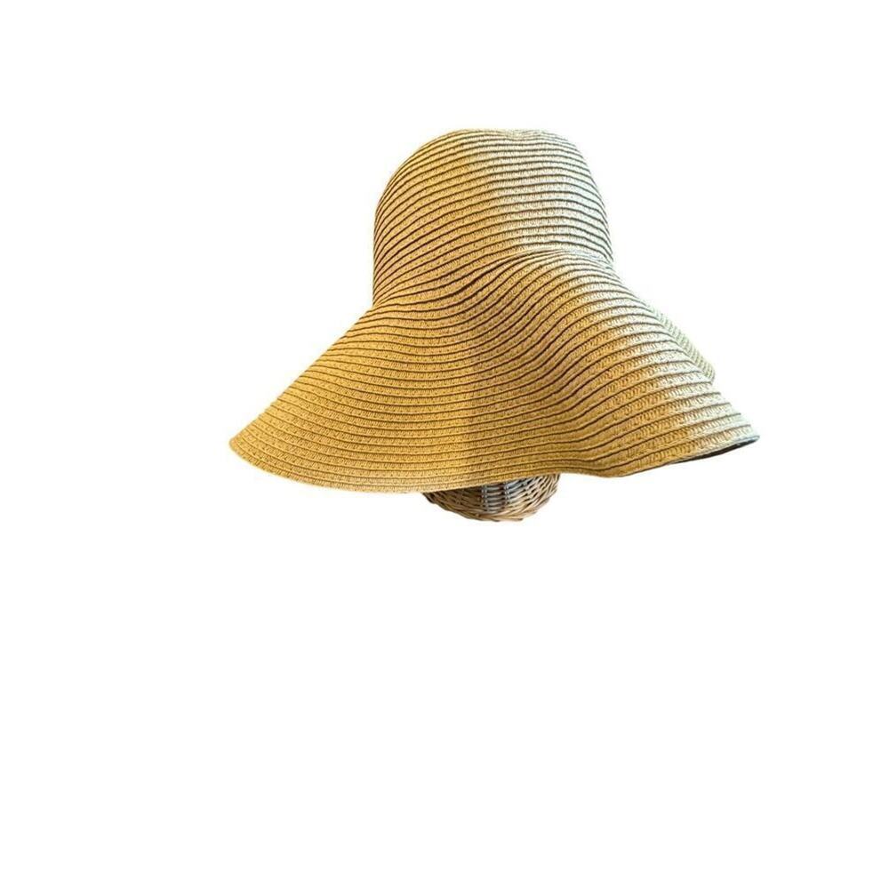 Old Navy Women's Beige Wide Brim Floppy Straw Sun Hat Size S -M - Picture 3 of 10